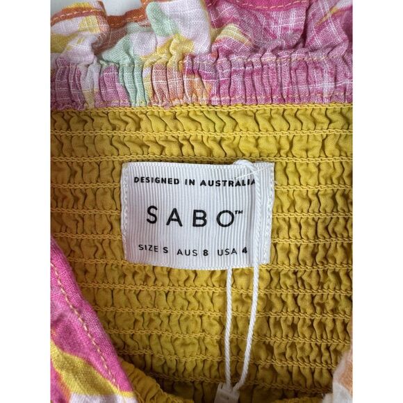 SABO Sz Small Mica Shirred Women Top Floral Australia Multicolor Cotton - Picture 7 of 8